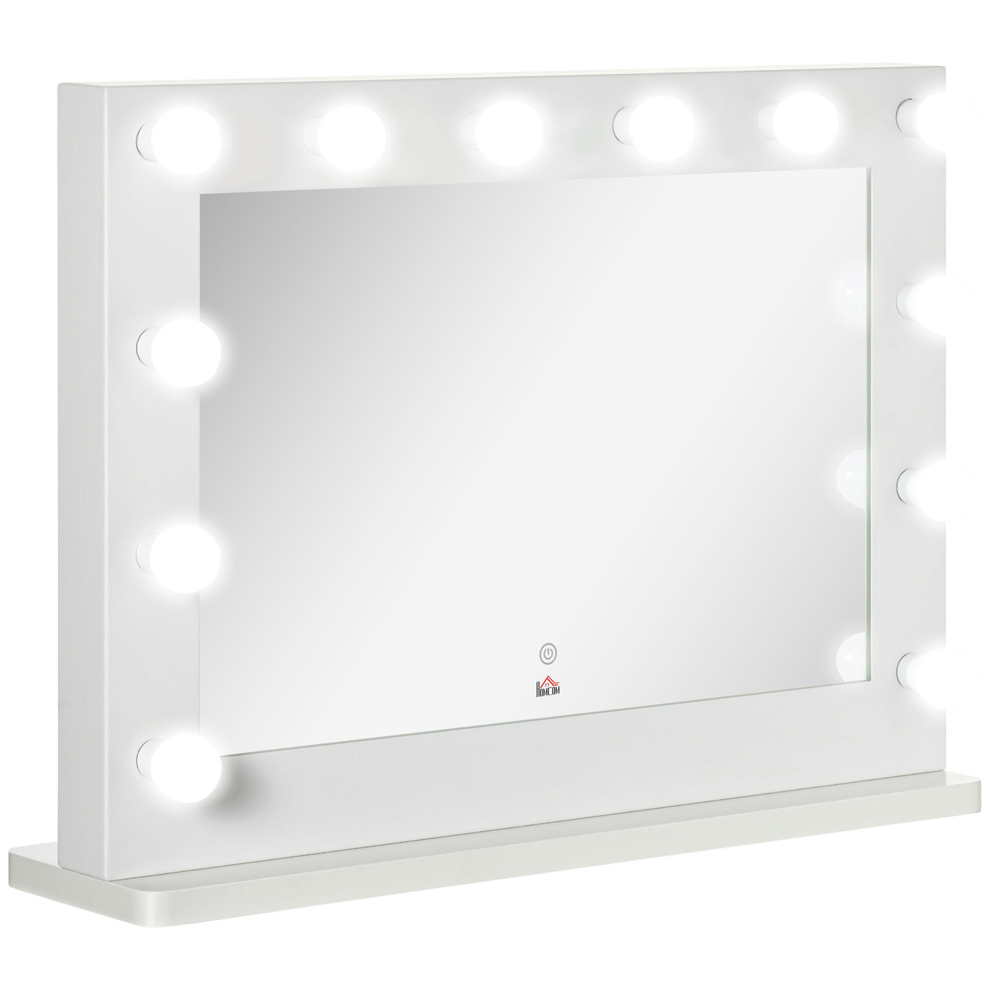 HOLLYWOOD Spiegel 80 x 60 cm Schminkspiegel mit LED-Beleuchtung, Touchschalter - Weiß, Metall (60/20/80cm) - HOMCOM