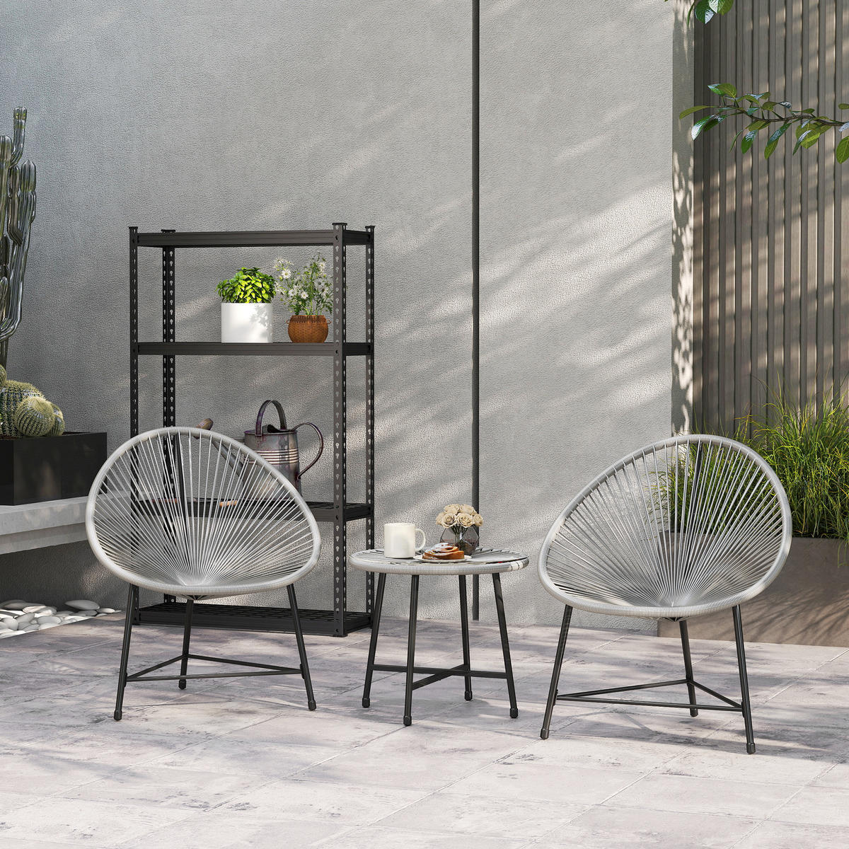 RATTAN-STUHL Grau 72.0/68.0/81.0cm - Grau, Metall (68/81/72cm)