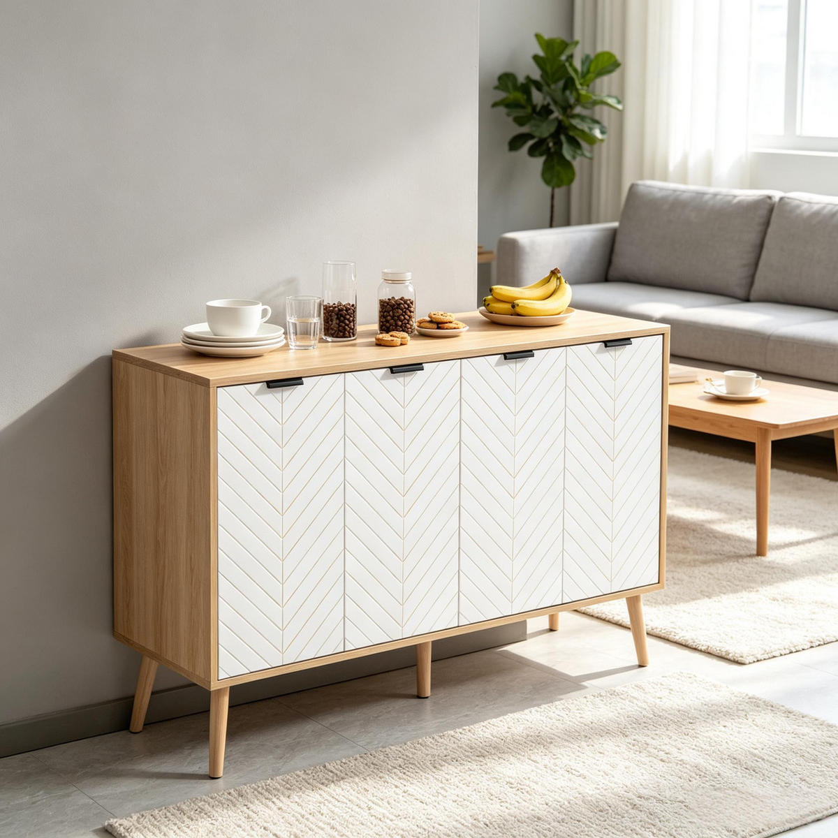 SIDEBOARD DE-38086 120/35/77,4 cm mit 2 zweistufigen Schränken Weiß - Weiß, Holzwerkstoff (120/77.4/35cm) - ComfortXL