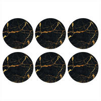 GLASUNTERSETZER 6er-Set Rund Gold - Marmor - Glitzer - Luxus 10x10 cm - Goldfarben, Naturmaterialien (10/0.2cm) - MuchoWow