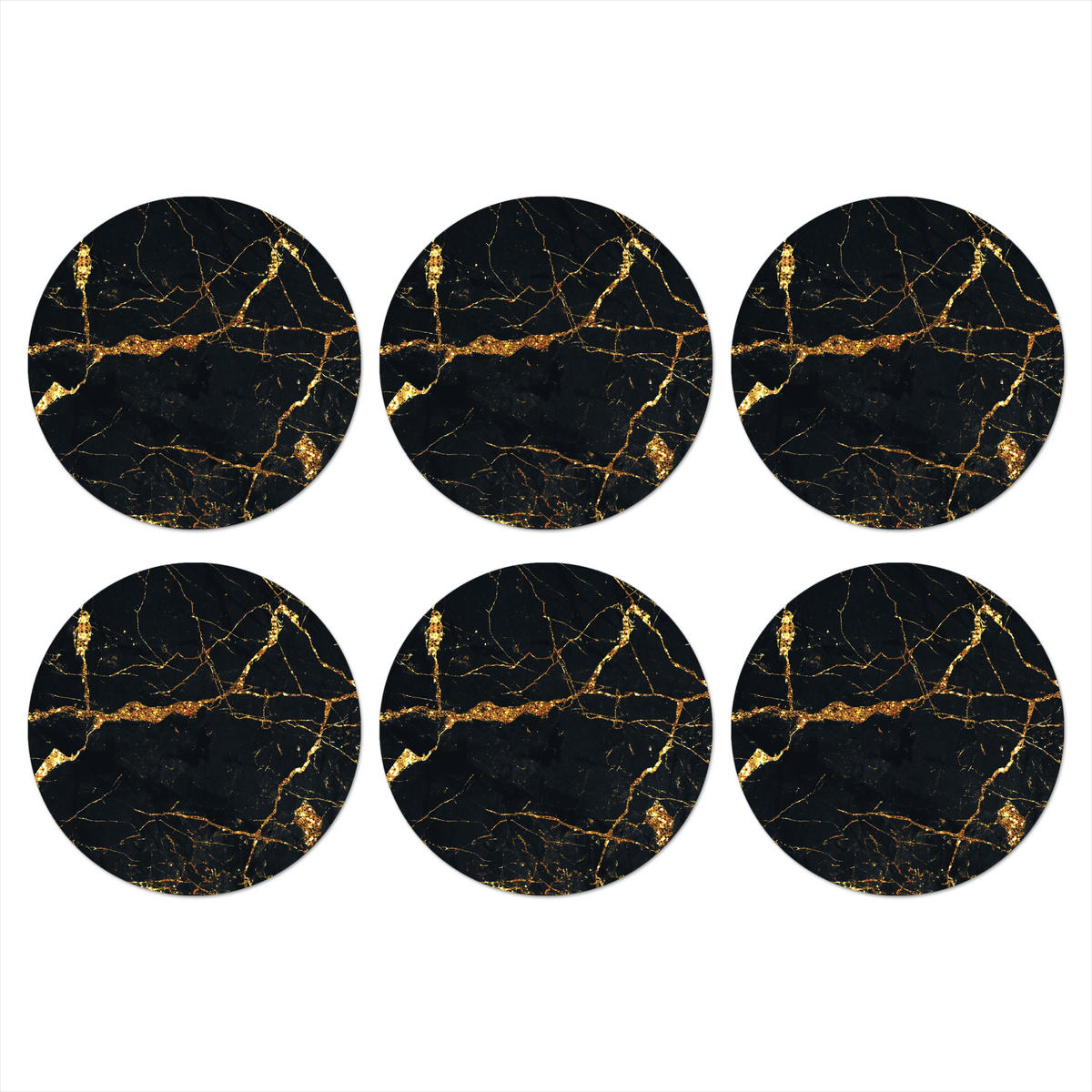 GLASUNTERSETZER 6er-Set Rund Gold - Marmor - Glitzer - Luxus 10x10 cm - Goldfarben, Naturmaterialien (10/0.2cm) - MuchoWow