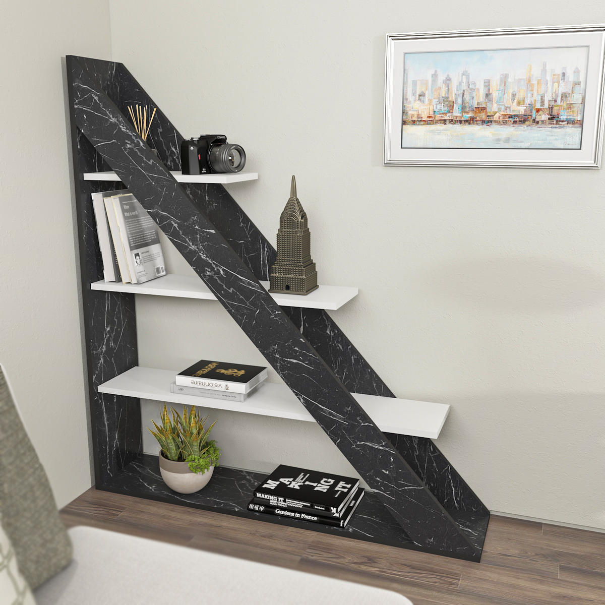 BÜCHERREGAL Pisagor Weiss Schwarz - Schwarz/Weiß, Holzwerkstoff (25/60/120cm) - Decorotika