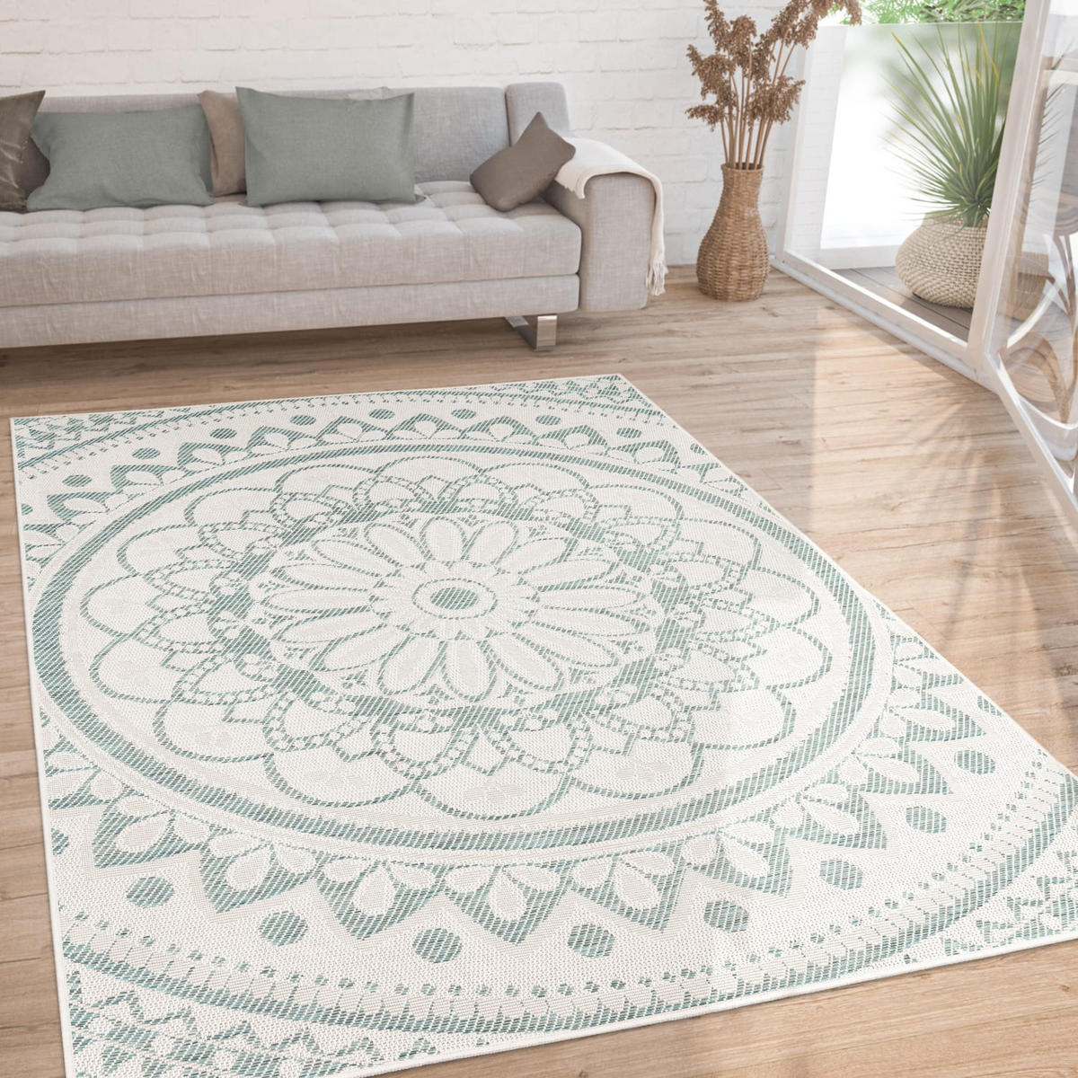 FLACHWEBTEPPICH, mit Mandala-Muster, Türkis, 160 x 220 cm - Blau, Textil (160/220cm) - KADIMA DESIGN