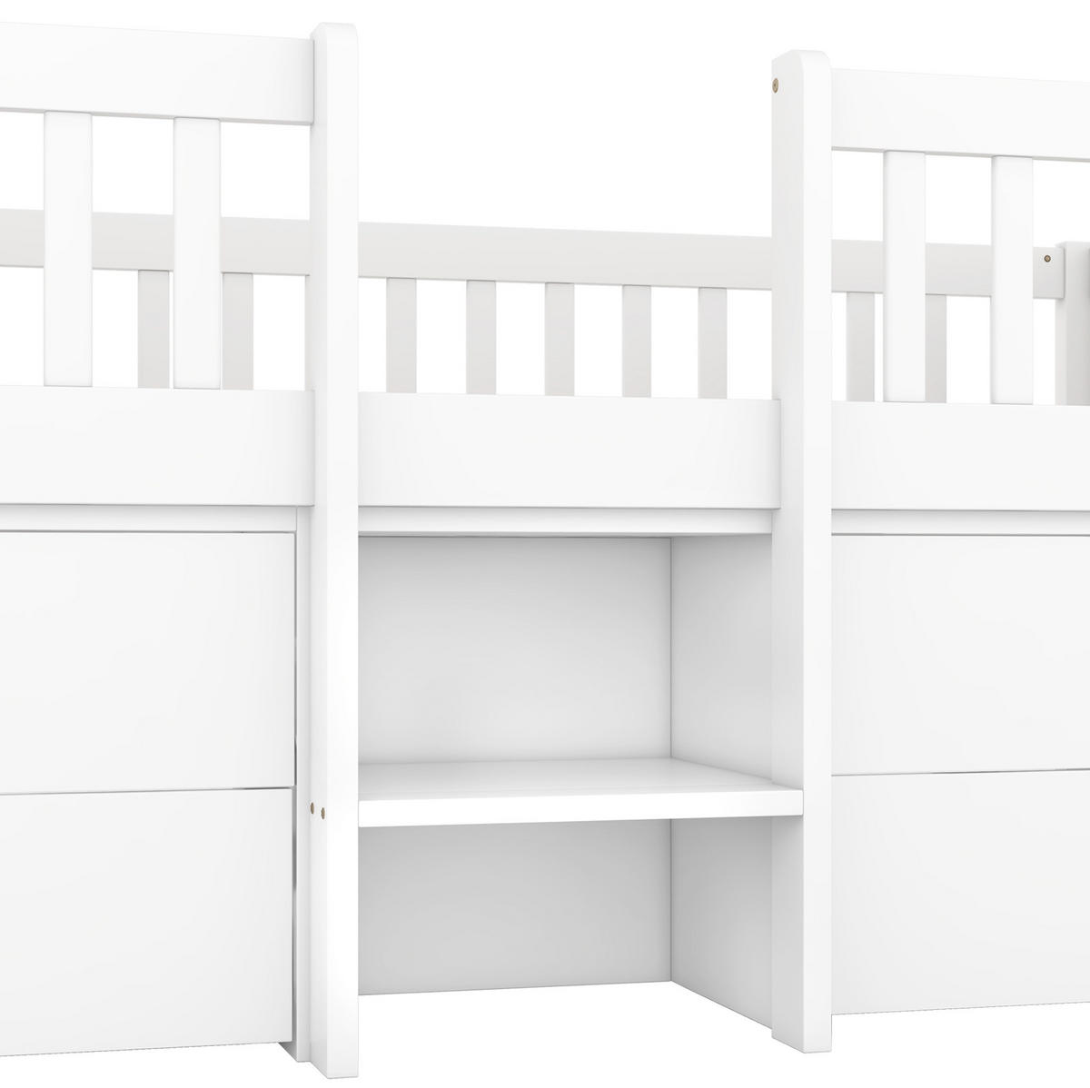 VISOKA postelja 90/200 cm bela s 4 predali, lestvijo in varovalom iz bora in MDF - bela, les (90/200cm) - OKWISH