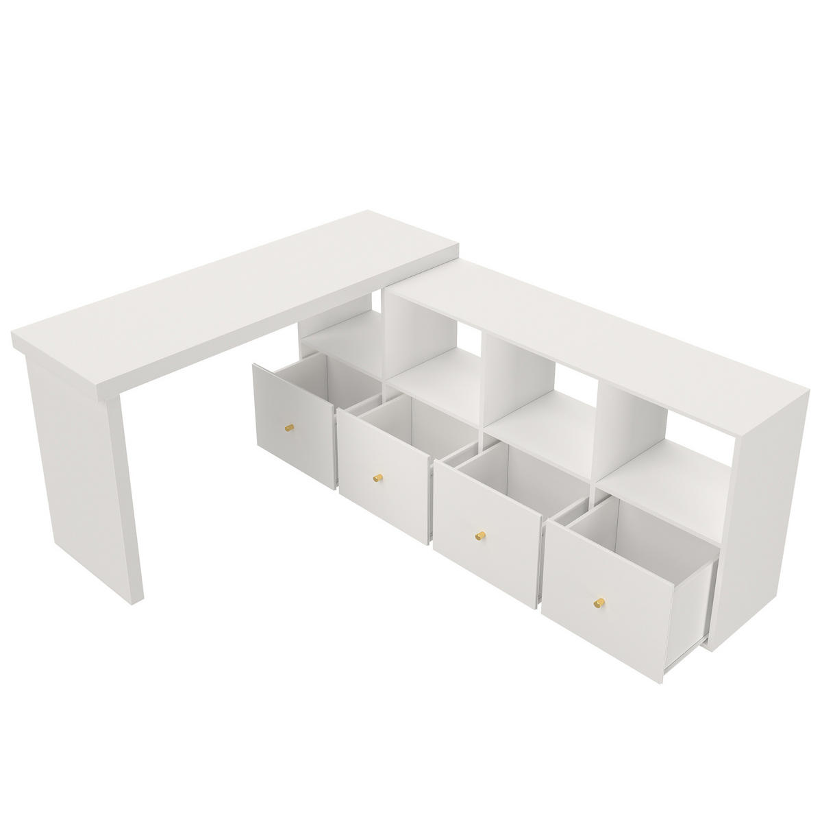 PISAĆI stol od MDF-a 140x35x74 cm bijela s okretnom pločom 360°, 4 pretinca, 4 ladice i zaštitom od prevrtanja - bijela, drvni materijal (140/74/35cm) - Modfu