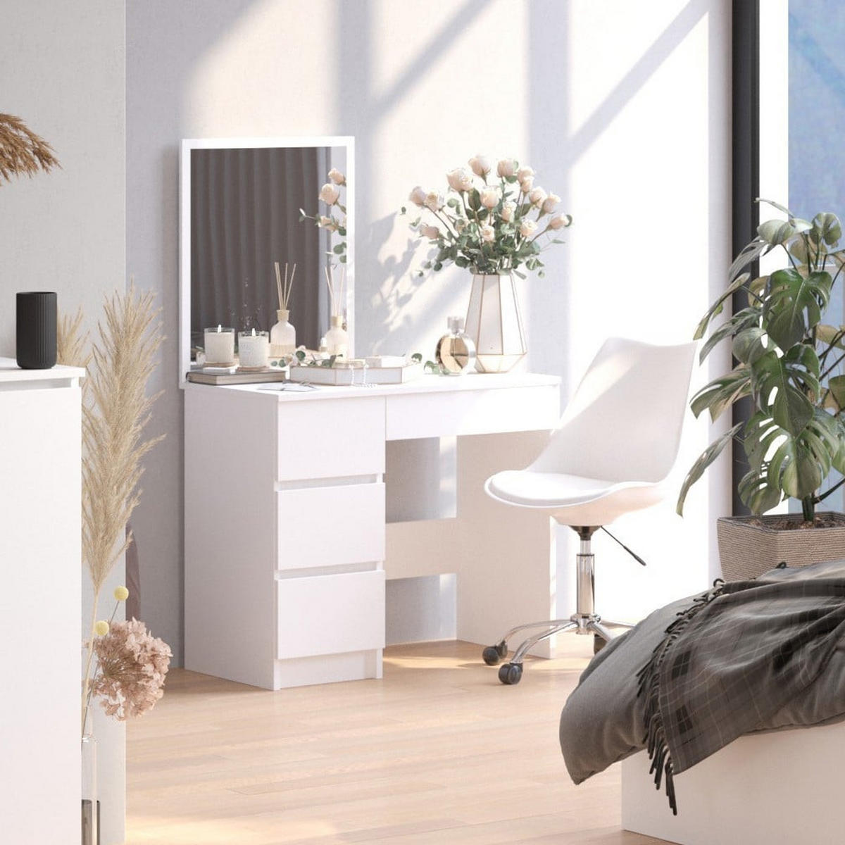 MĂSUȚĂ de machiaj cu oglindă - alb, compozit lemnos (90/142/50cm) - RAUMHIRSCH FURNITURE