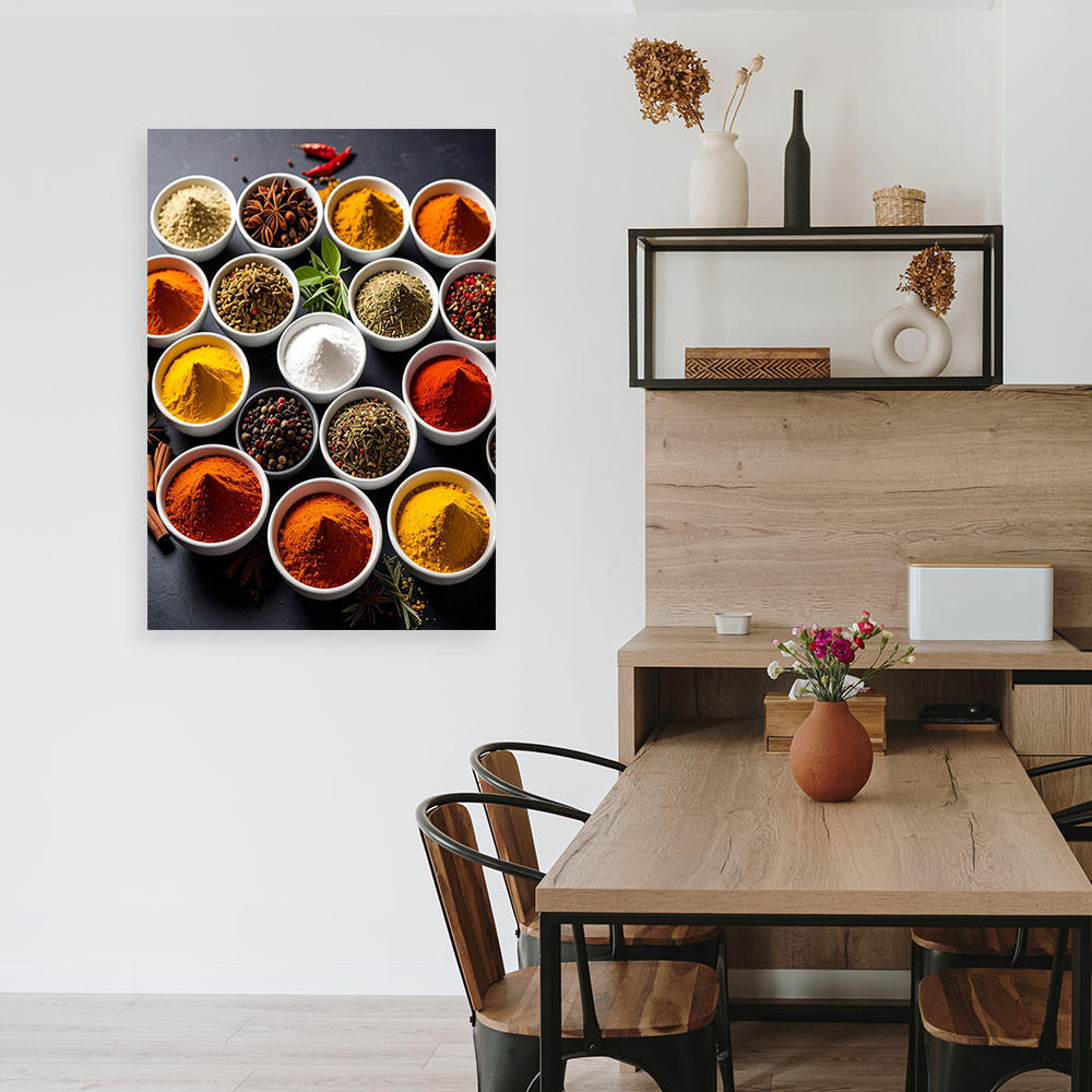 LEINWANDBILD Schalen mit Gewürzen und Kräutern 70x100cm - Multicolor, Textil (70/100cm) - Feeby