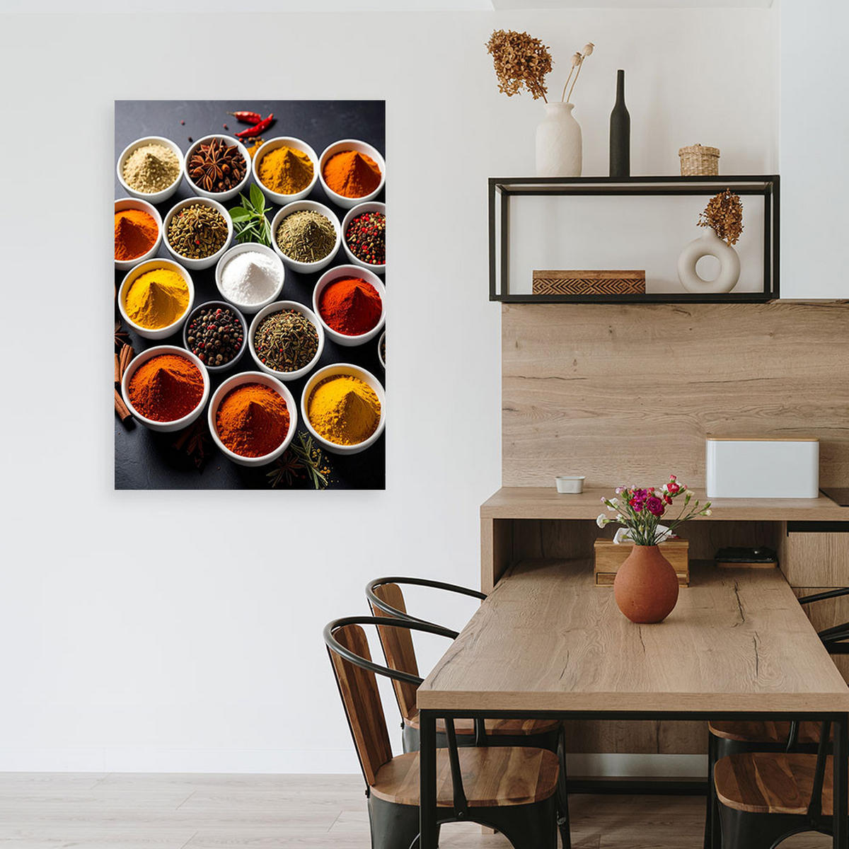 LEINWANDBILD Schalen mit Gewürzen und Kräutern 70x100cm - Multicolor, Textil (70/100cm) - Feeby