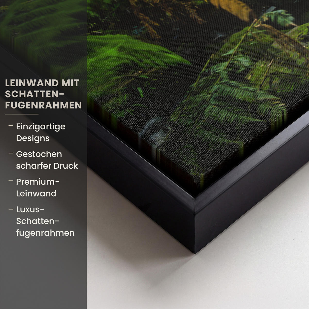 LEINWAND Bilder mit Rahmen - Dschungel - Wasserfall - Australien - Pflanzen - Natur - 70x50 - Dunkelgrün, Textil (70/50cm) - MuchoWow