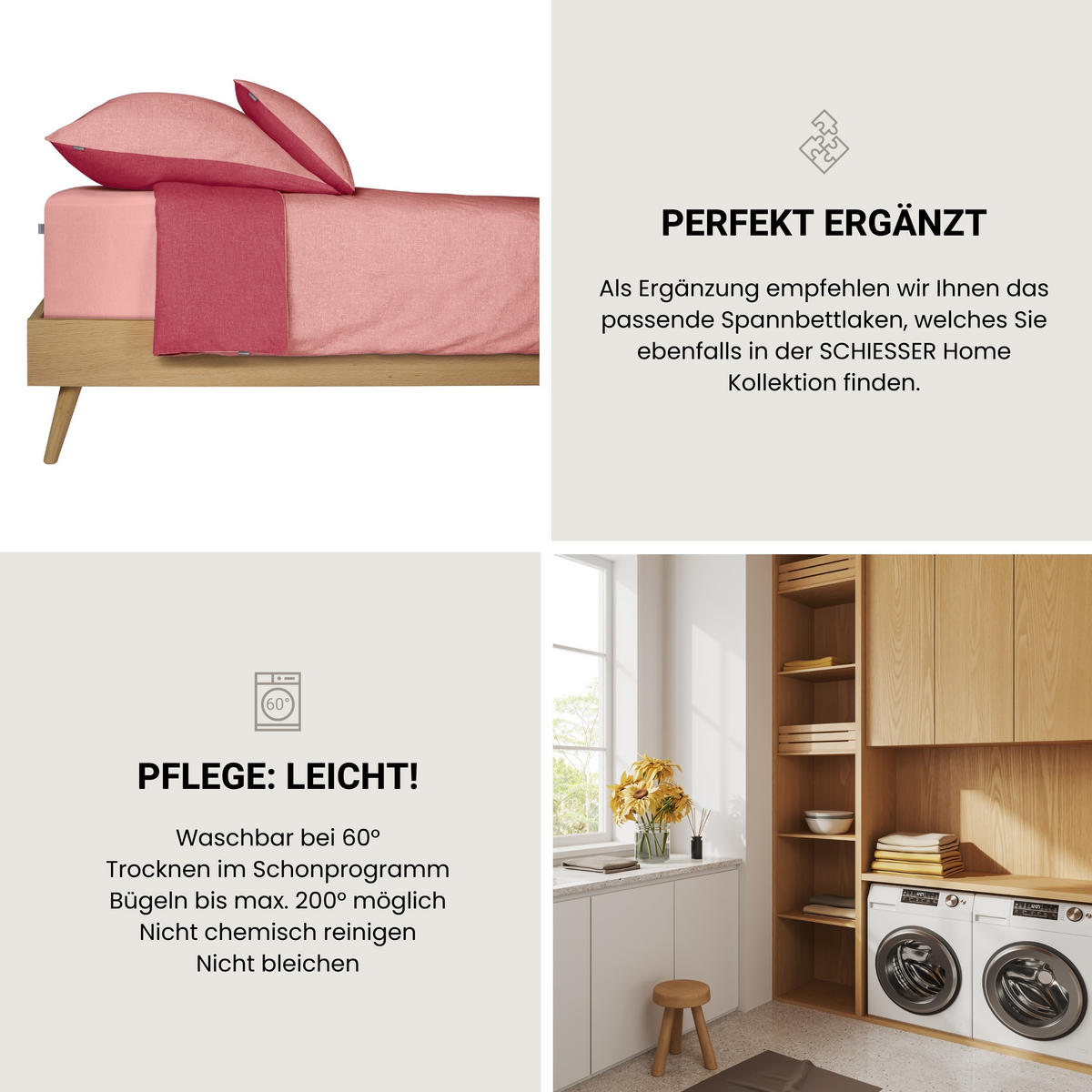 BETTWÄSCHESET Doubleface - Renforcé - 2-teilig - 155 x 220 cm - Rosa - Rosa, Textil (155/220cm) - SCHIESSER