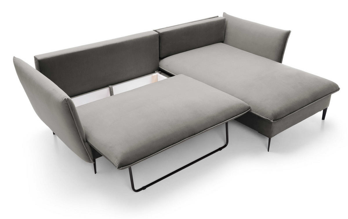 ECKSOFA Flavio mit Schlaffunktion, Bettkasten 260 cm, Rechts, Dunkelgrau - Dunkelgrau, Holz (167/258cm) - Emporius