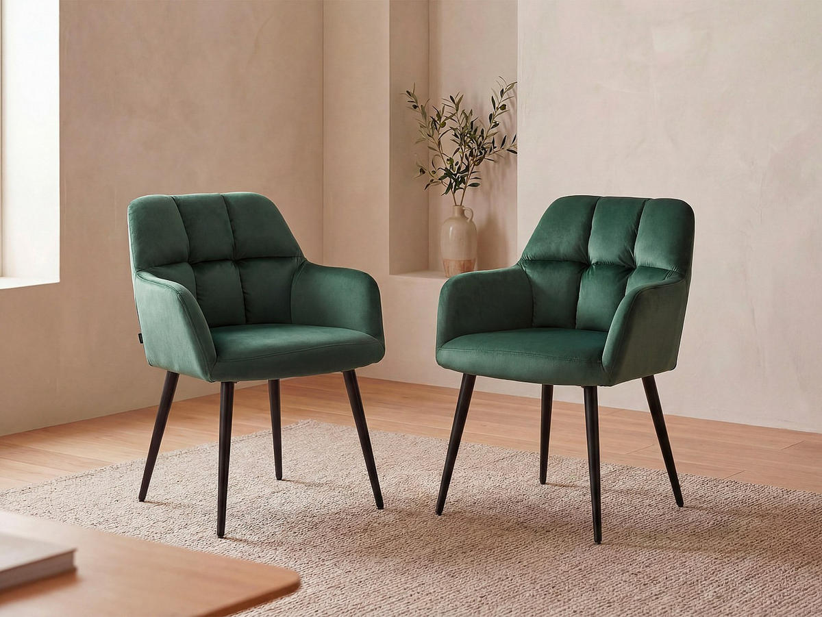 STUHL - 58.5 cm x 62 cm - Samt, Stoff - Tannengrün PEGA - Waldgrün, Textil (58.5/78/62cm) - Vente-Unique