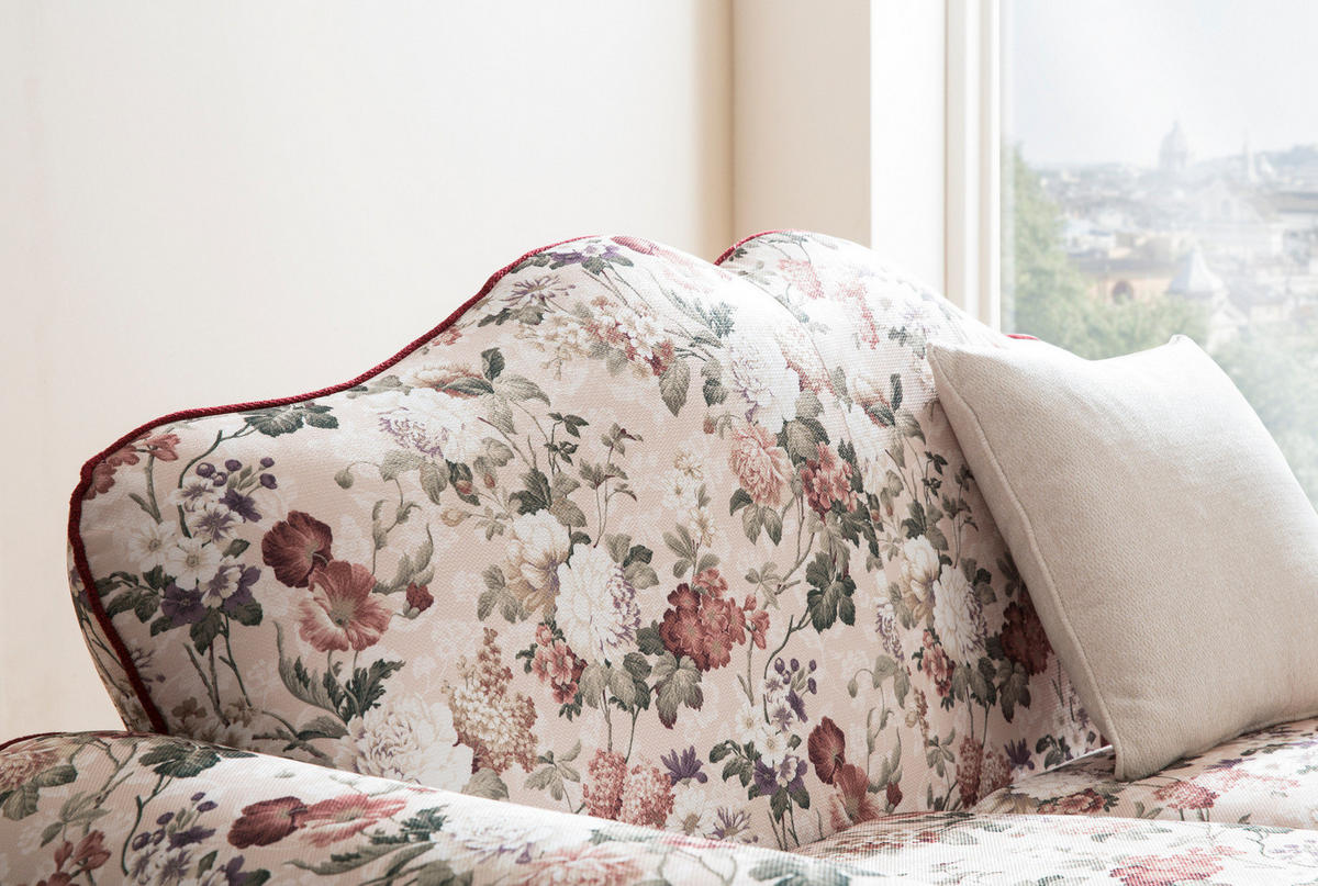 SOFA 2-SITZER creme Landhaus, Blumen Design, Couch 170 cm - Rot/Multicolor, Holz/Textil (110/96/90cm) - Furn.Design