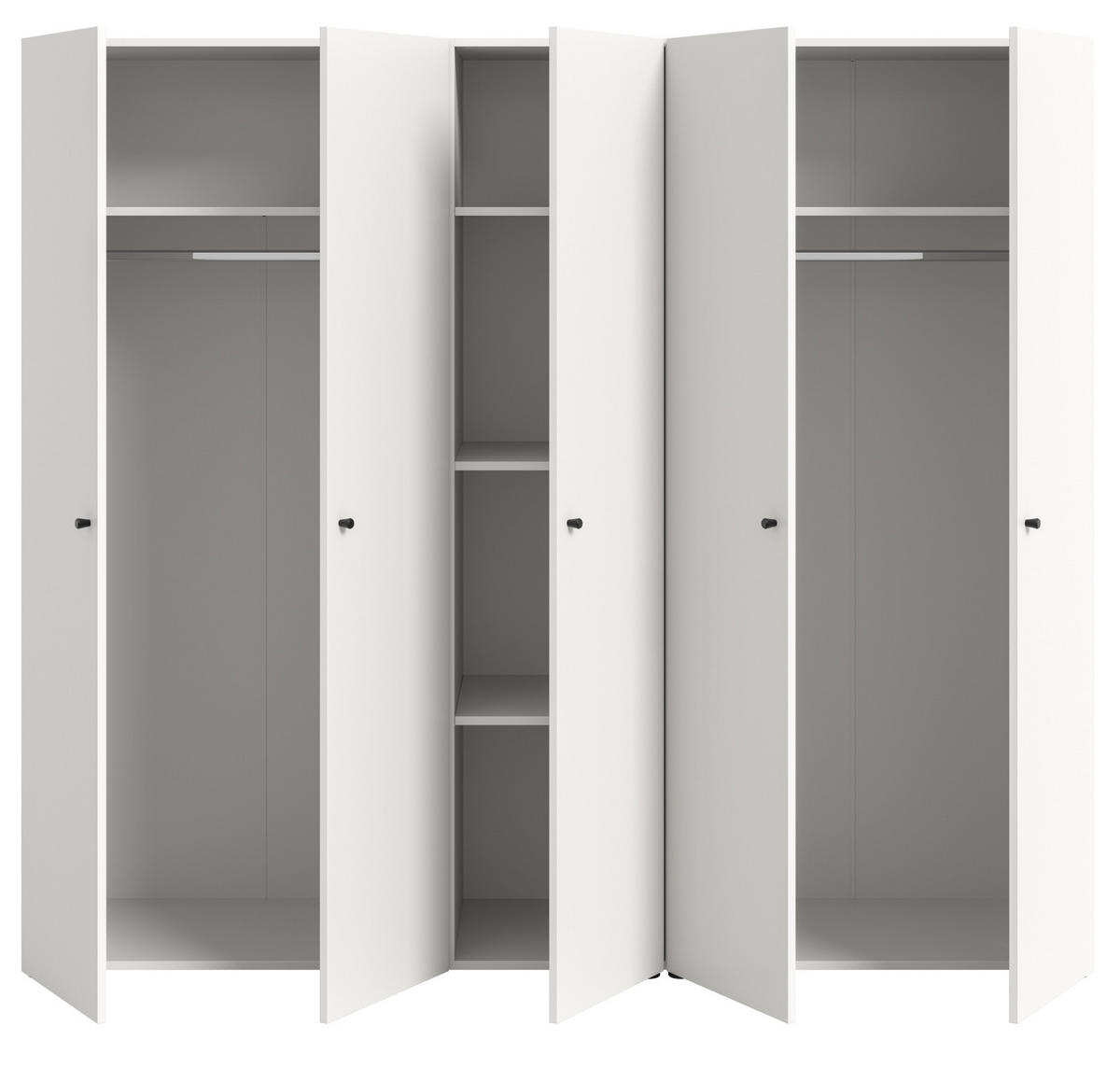 KLEIDERSCHRANK weiß 5-türig 200 cm, Drehtürenschrank mit zusätzlichen Einlegeböden - Schwarz/Weiß, Holzwerkstoff/Kunststoff (200/176/51cm) - Inn.Furn