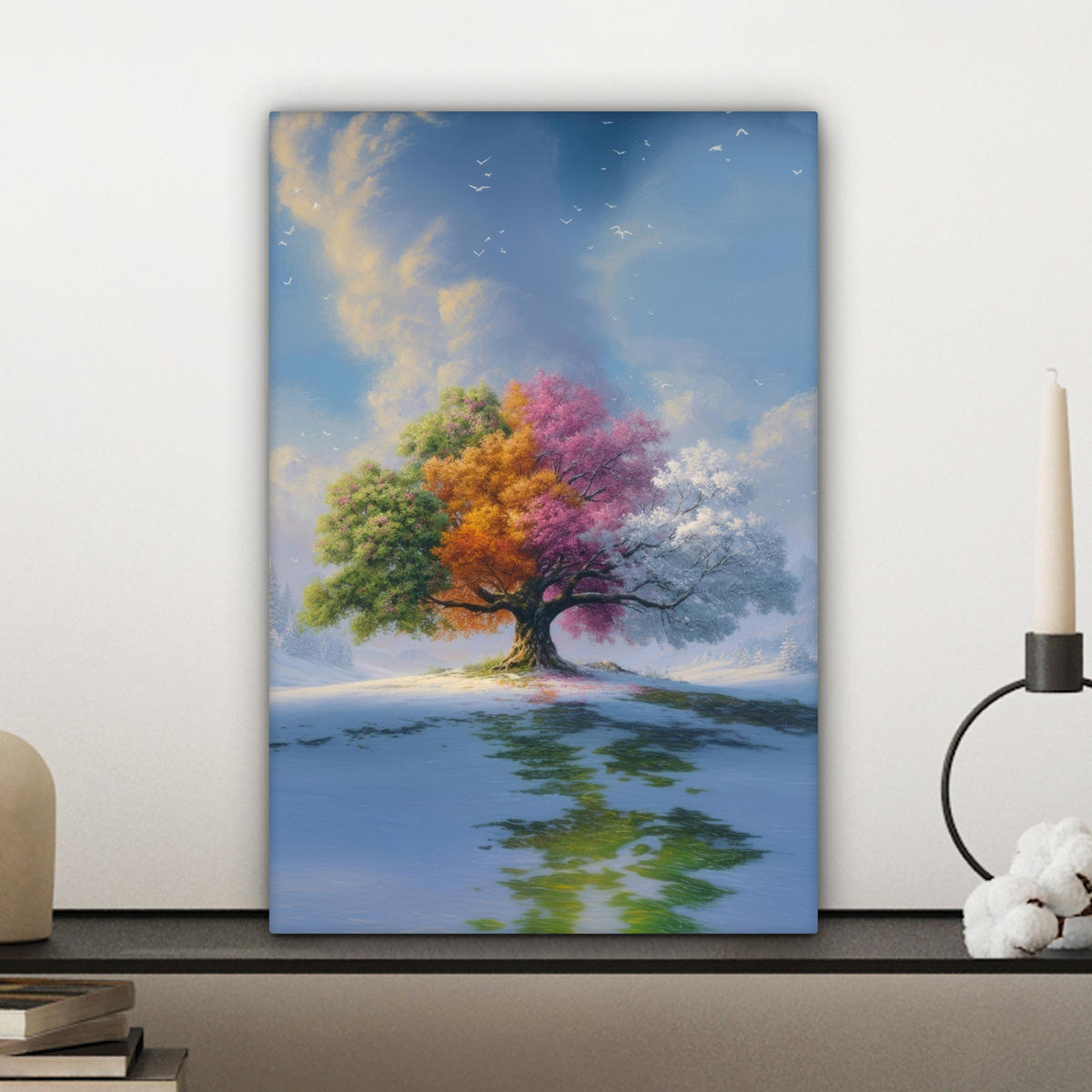 LEINWANDBILD Baum - Jahreszeiten - Winter - Landschaft Deko Wohnzimmer 20x30 cm - Multicolor, Textil (20/30cm) - MuchoWow