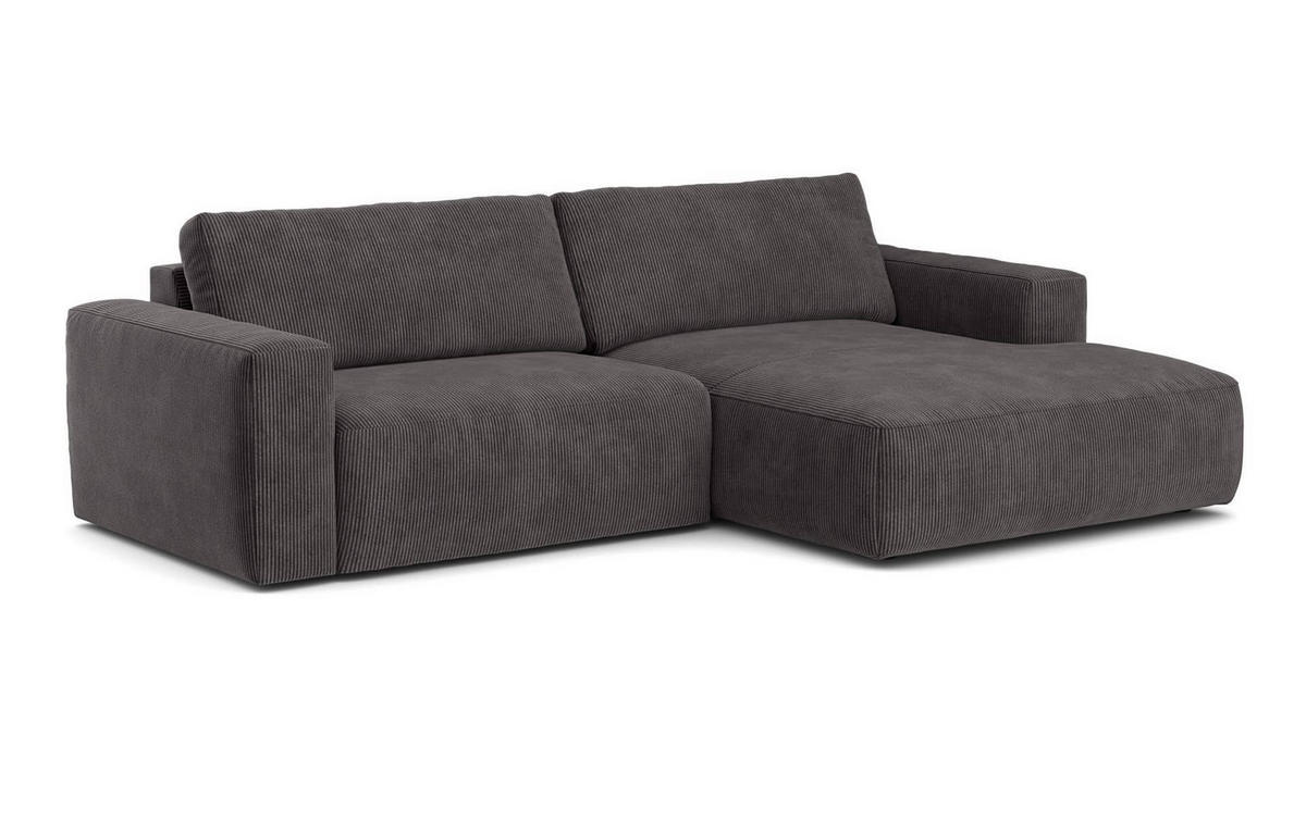 ECKSOFA mit Cord-Stoff - Anthrazit/Schwarz, Holz/Kunststoff (175/288cm) - Cotta