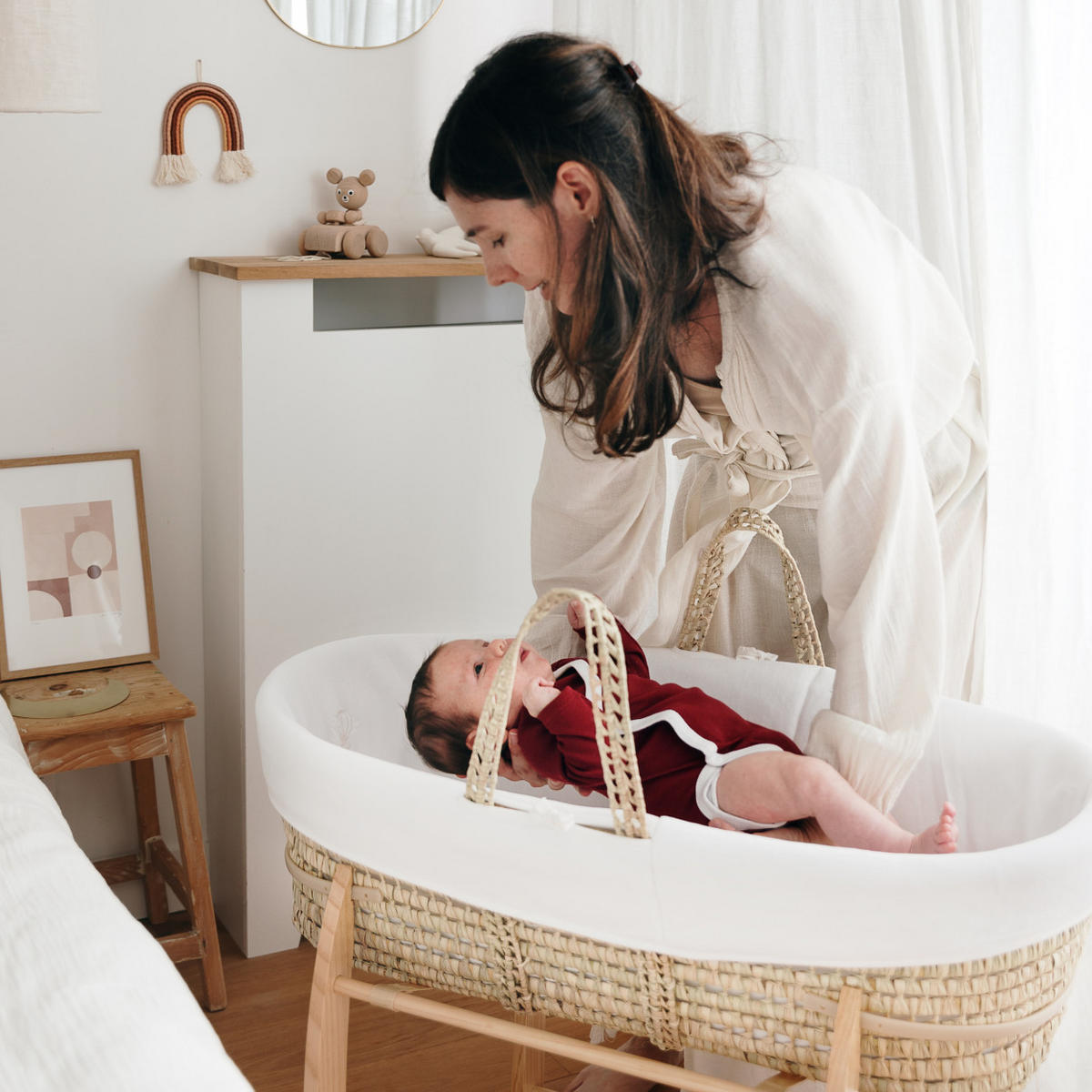 BABYTRAGEKORB mit Holzgestell weiss - Weiß, Naturmaterialien (29/78cm) - Premiers Moments