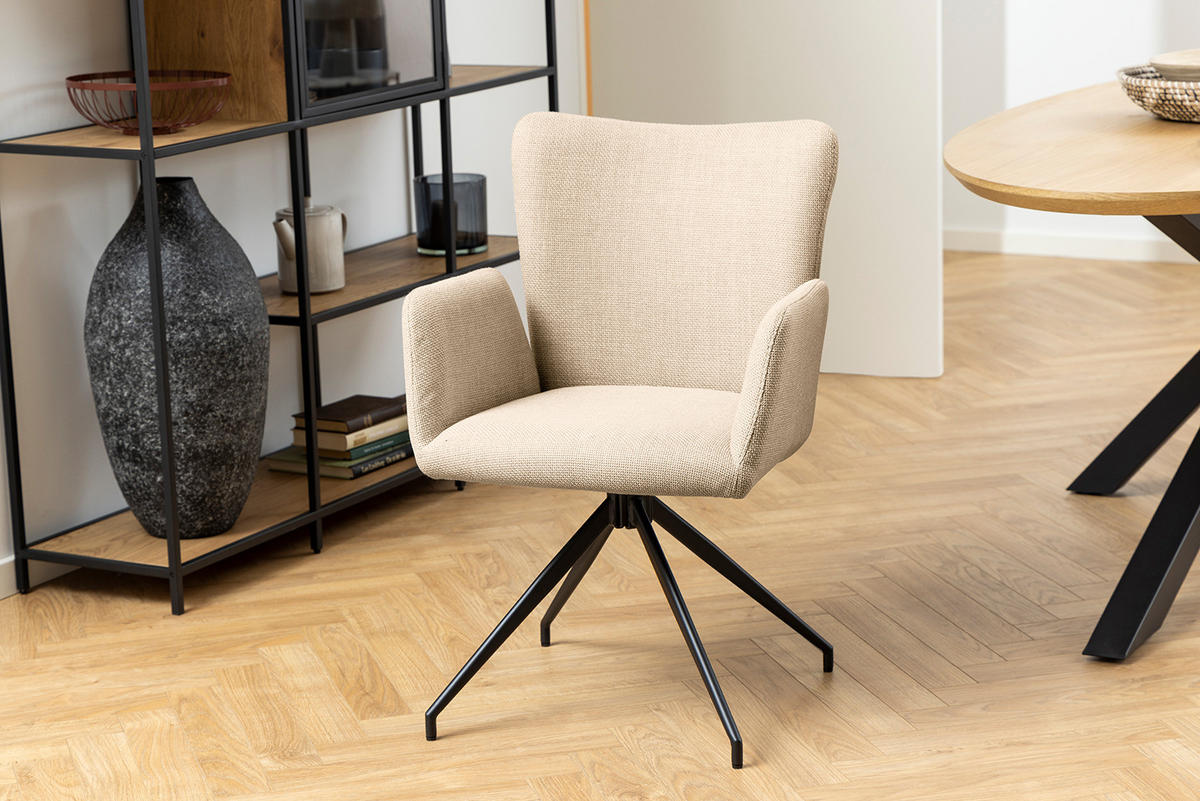 DREHBARER ARMLEHNENSTUHL - 2er-Set - Strukturstoff - Beige, Textil/Metall (58/86/62cm) - home24