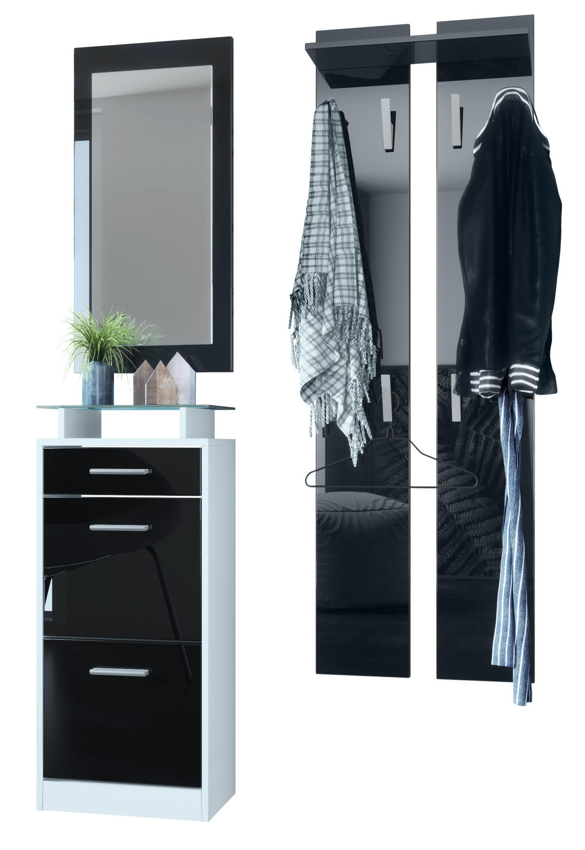 GARDEROBE Loret Front in Schwarz Hochglanz - Schwarz Hochglanz, Holzwerkstoff (140/200/23cm) - Vladon