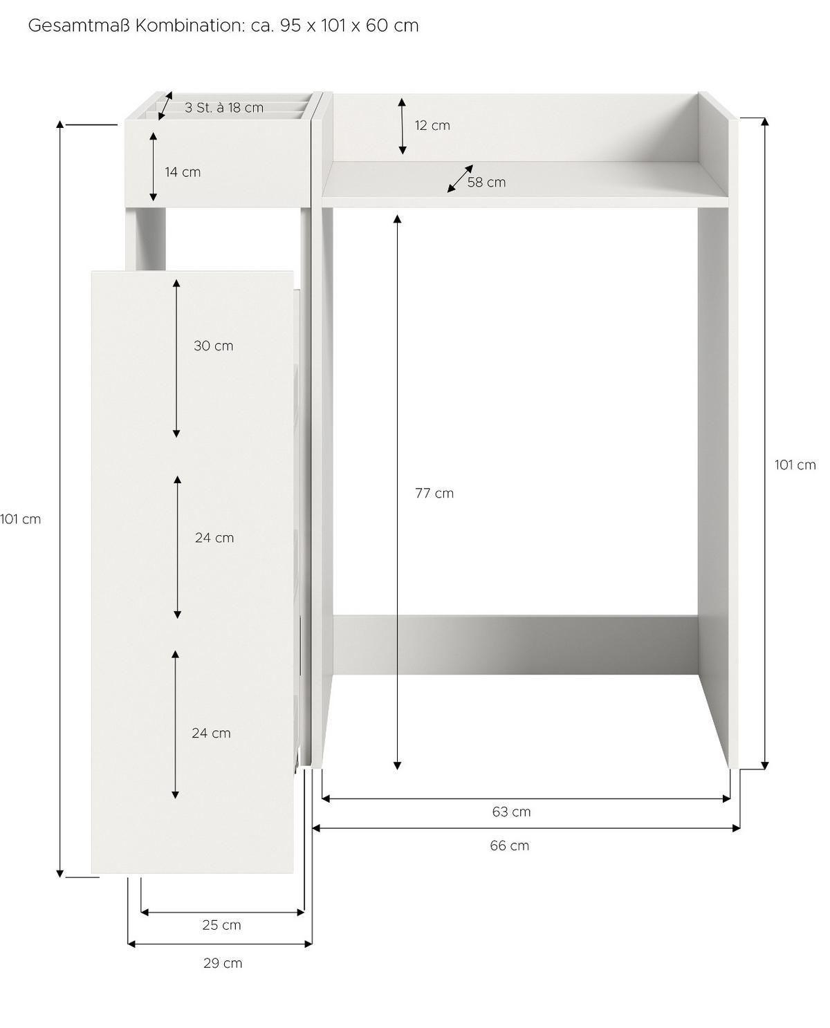 WASCHMASCHINENUMBAU Set weiß 2-teilig, Überbauschrank und Anstellregal 95 x 101 cm - Schwarz/Weiß, Holzwerkstoff/Kunststoff (95/101/60cm) - Inn.Furn