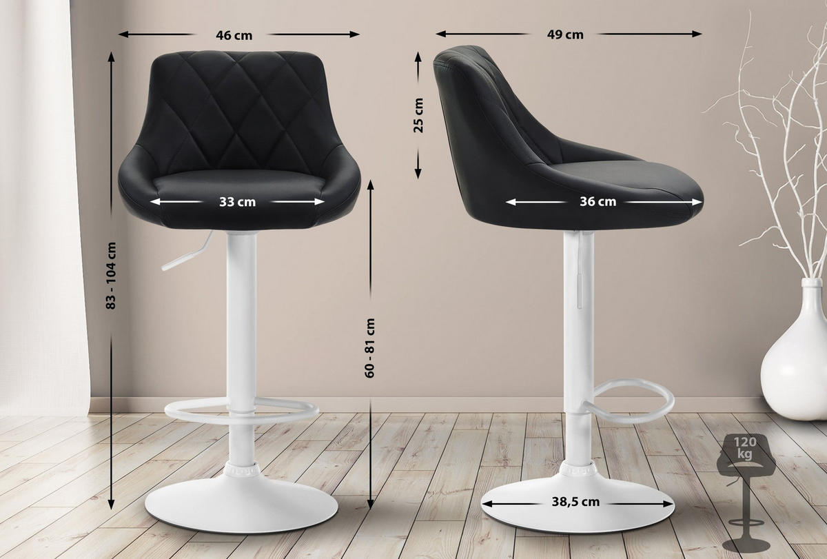 BARHOCKER Lederlook schwarz - Schwarz/Weiß, Textil/Metall (46/83/49cm) - CLP