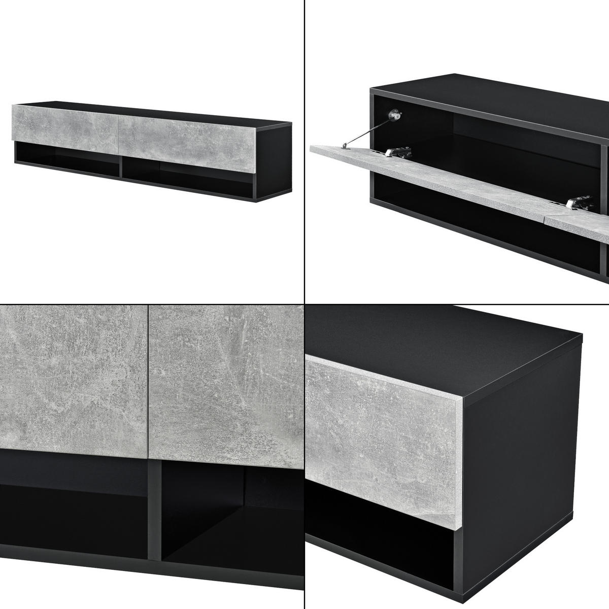HÄNGELOWBOARD Halmstad - Schwarz/Grau, Holzwerkstoff (140/30/31cm) - [en.casa]