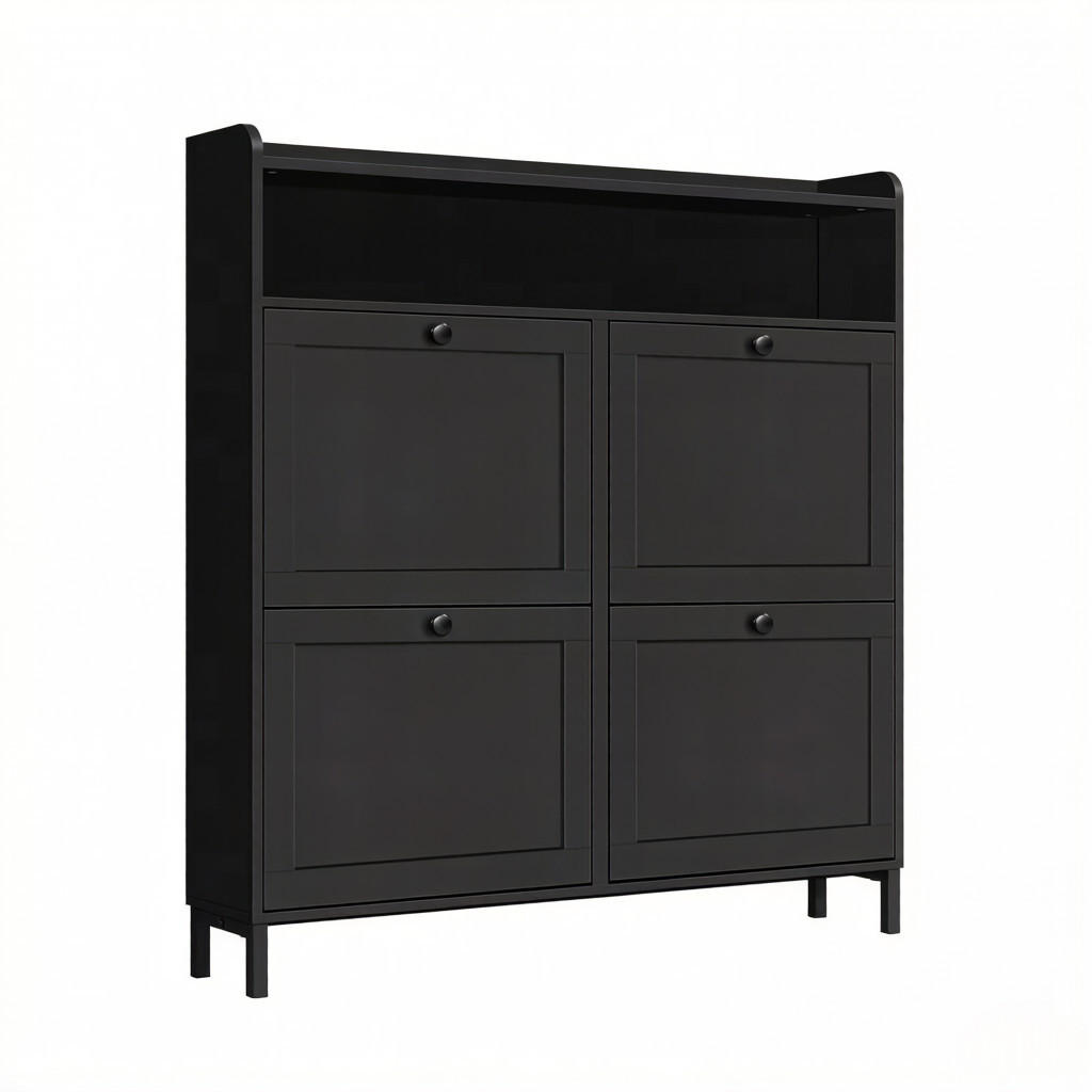 SCHUHKIPPER DE-38079 100/19,5/107 cm mit 4 Klappfächern Schwarz - Schwarz, Holzwerkstoff (100/107/19.5cm) - ComfortXL
