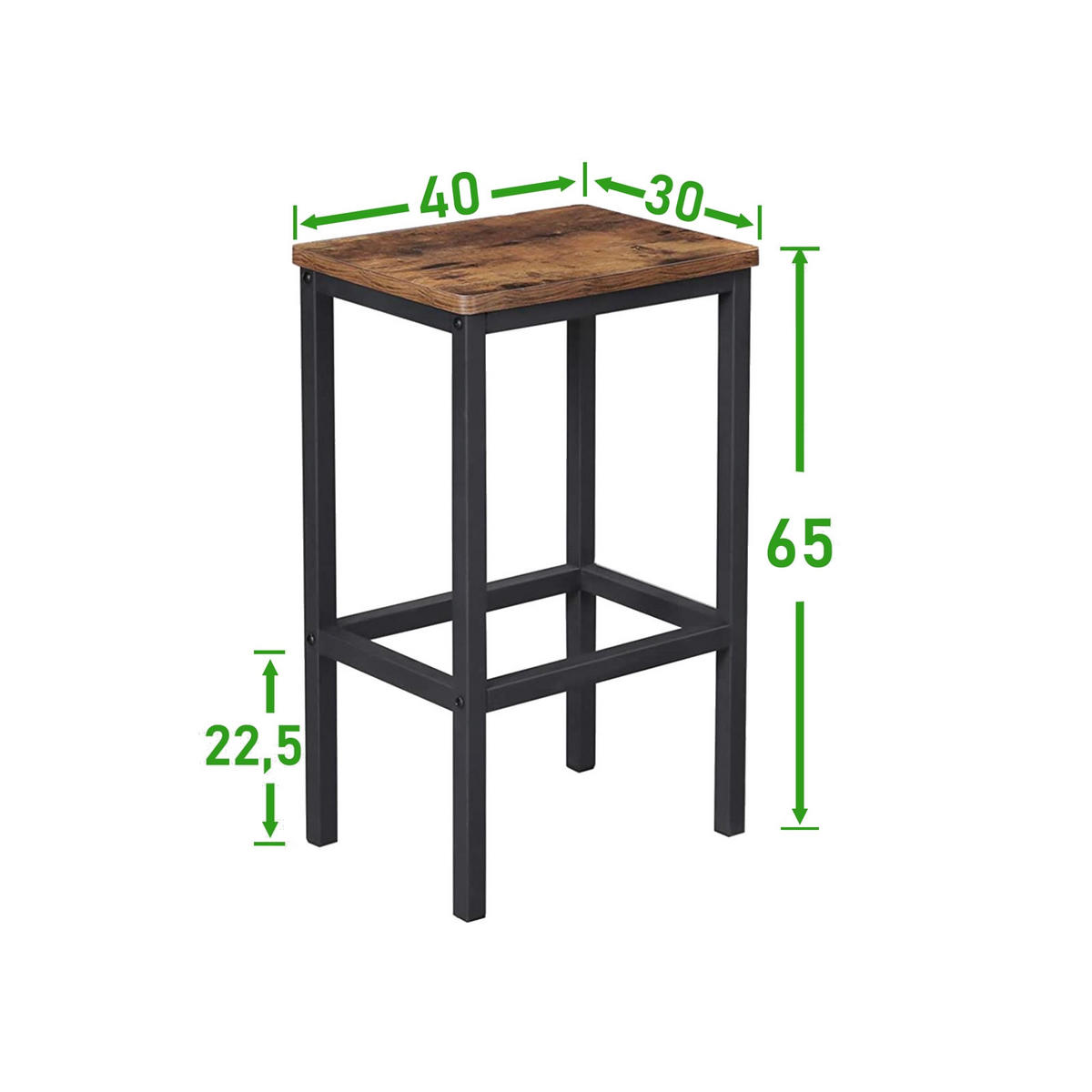 BARHOCKER Dunkelbraun, Schwarz Stahl, 40/30/65 cm - Dunkelbraun/Schwarz, Holzwerkstoff/Metall (30/65/40cm) - Begryf