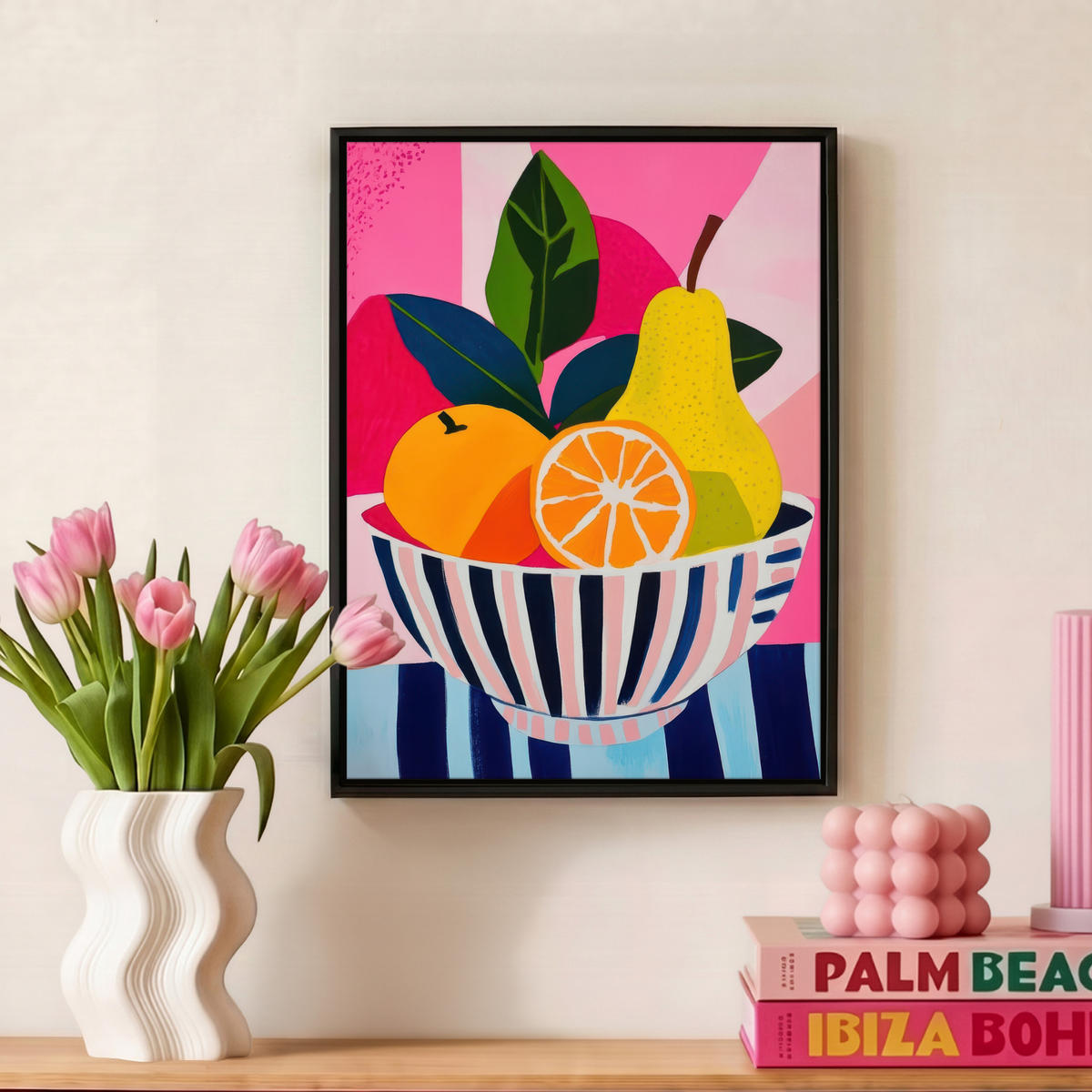 LEINWAND Bilder mit Rahmen - Obst - Abstrakter Hintergrund - Rosa - 30x40 - Pink, Textil (30/40cm) - MuchoWow