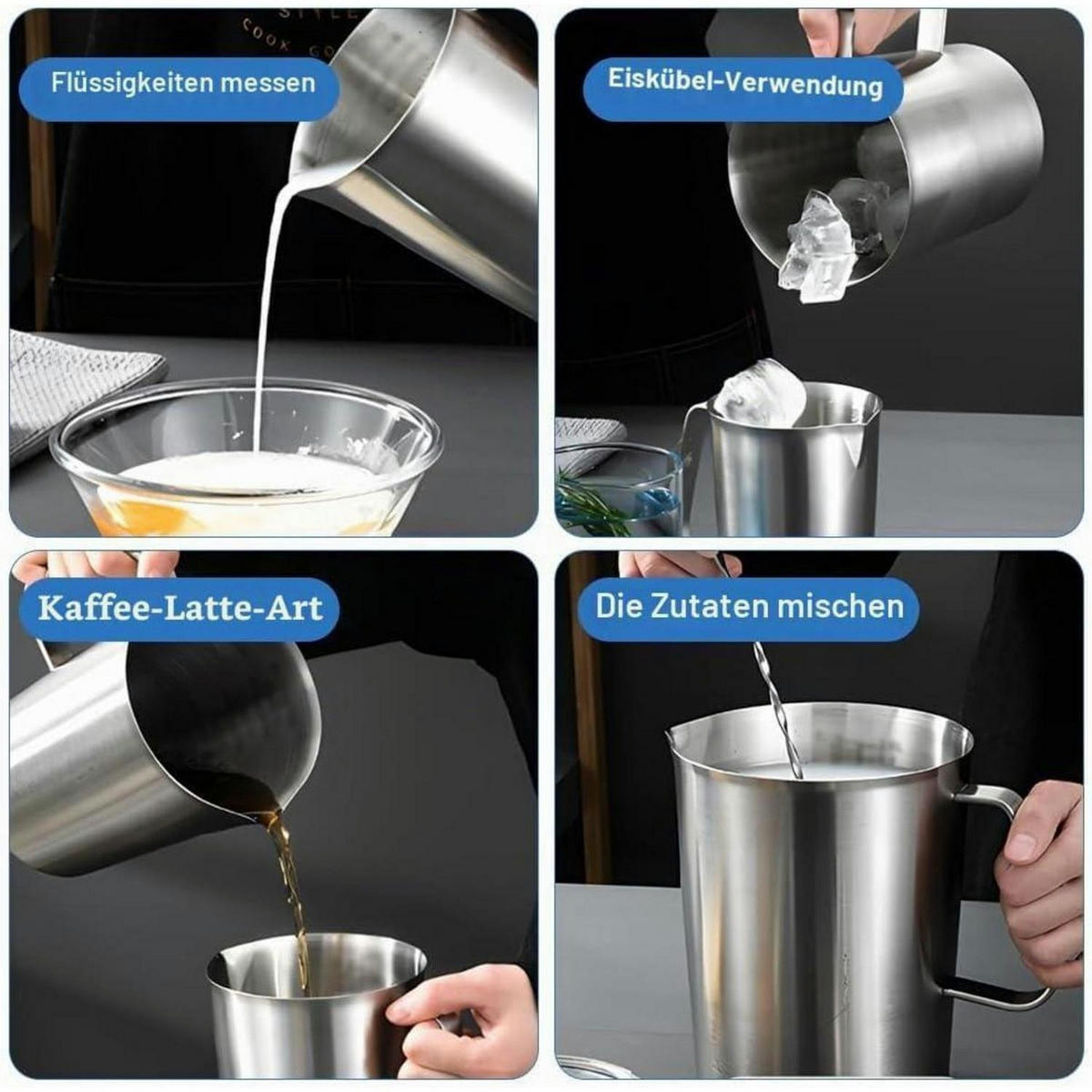 MESSBECHER Edelstahl 500ml mit Tropffreiem Ausguss und Feinskala - Silberfarben, Metall (0.5L)