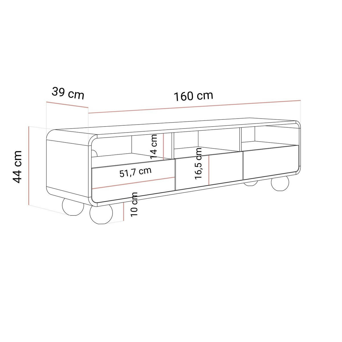 TV-SCHRANK OLIVIO 160 cm mit Schubladen - Kaschmir, Holzwerkstoff (160/44/39cm) - Lookway