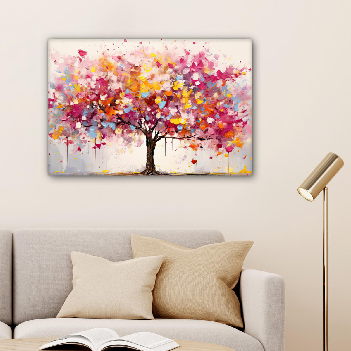 LEINWANDBILD Aquarell - Baum - Kunst - Abstrakt Wanddeko 90x60 cm - Multicolor, Textil (90/60cm) - MuchoWow