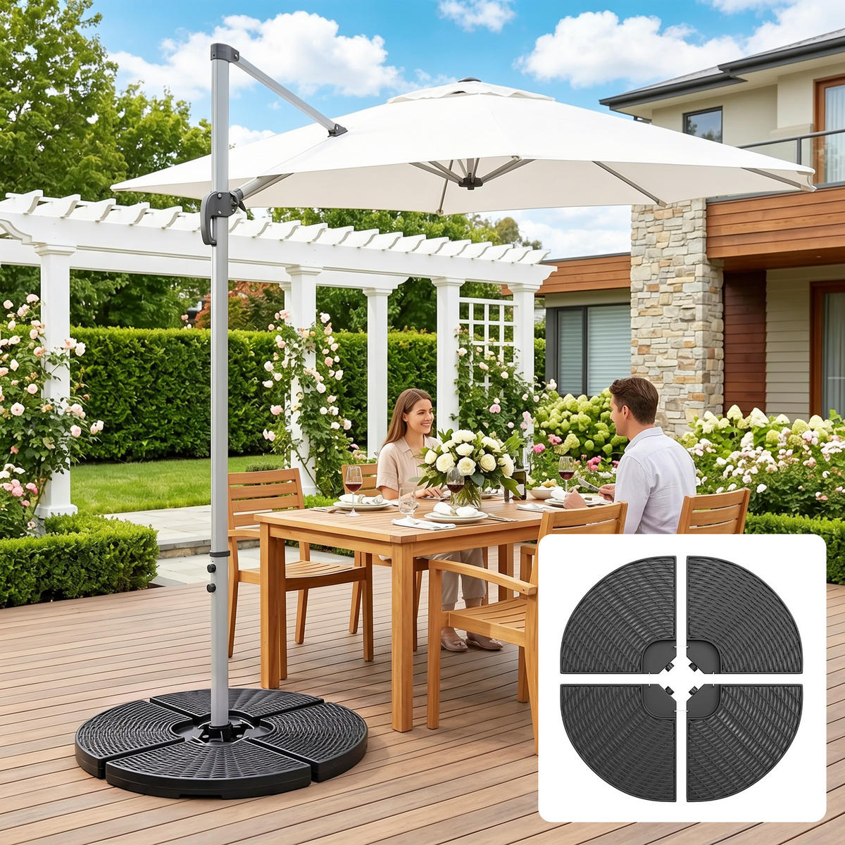 SONNENSCHIRMGEWICHT wetterfest, mit 52 kg Wasser oder 68 kg Sand befüllbar, HDPE, Schwarz - Schwarz, Kunststoff (100/100cm) - Outsunny