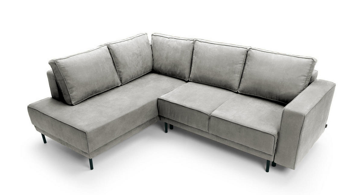 ECKSOFA Rodario Hellgrau Velours - Hellgrau/Schwarz, Textil/Metall (247/187cm) - Selsey