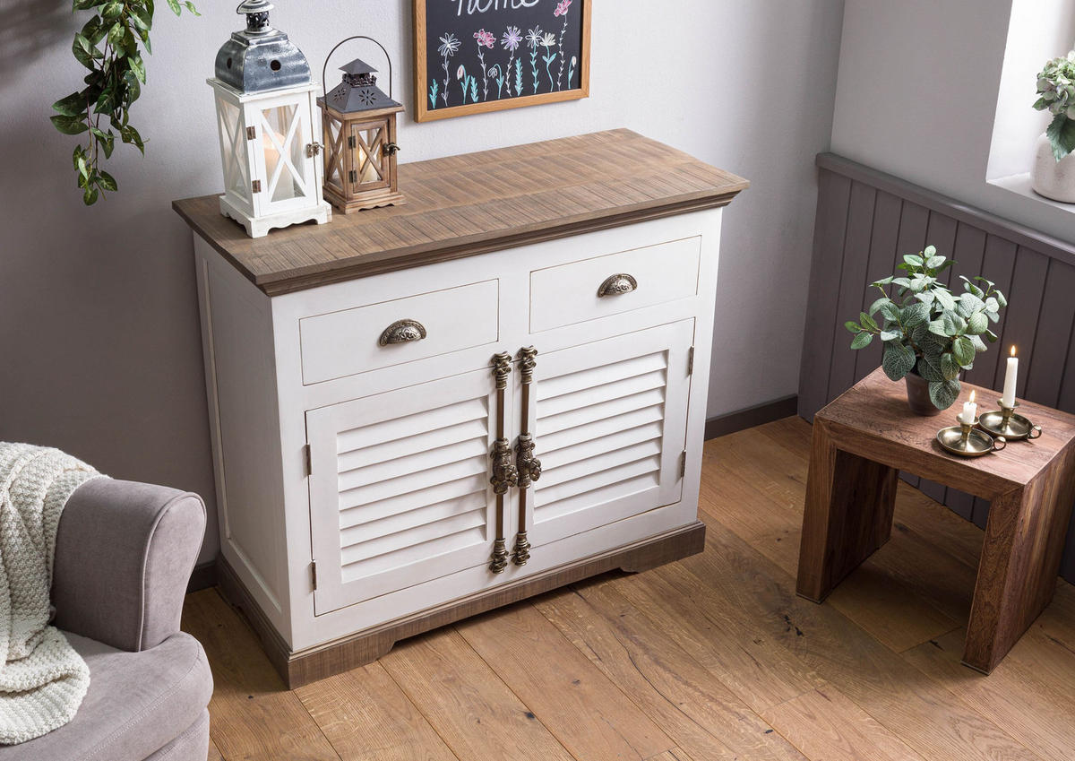SIDEBOARD Mango 107x45x90 weiß lackiert TOULOUSE #107 - Weiß, Holz (107/90/45cm) - Massivmoebel24