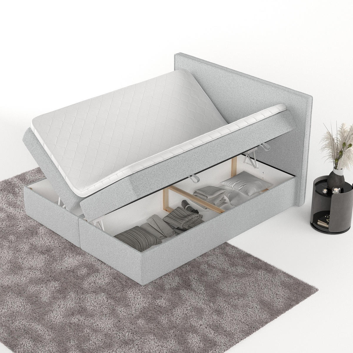 BOXBETT Nuvia 140/200 cm Hellgrau im Riva Stoff - Hellgrau/Schwarz, Holz/Holzwerkstoff (140/200cm) - AltaBeds