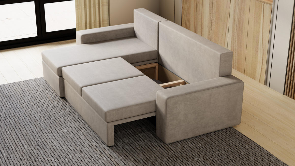 ECKSOFA Paco mit Bettkasten und Schlaffunktion, L-Form/XL-Form, Velourstoff, Universal - Weiß, Holzwerkstoff (246/145cm) - 4ALL HOME