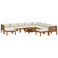 GARTEN-LOUNGE-SET 11Er Set Mit Creme Kissen Massivholz Akazie - Creme, Holz - vidaXL