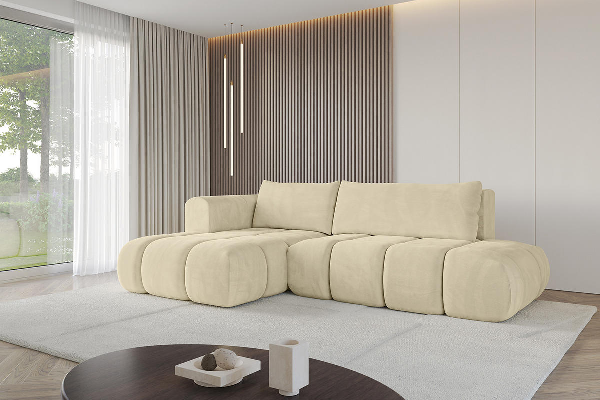 ECKSOFA Ottomane Links CLOUD-L 289x180x40 Beige Velours - Beige, Holzwerkstoff/Kunststoff (180/289cm) - ALTDECOR
