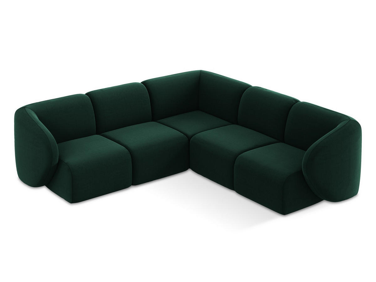 ECKSOFA Samt Stoff Grün - Dunkelgrün/Schwarz, Holzwerkstoff/Kunststoff (251/251cm) - Makamii
