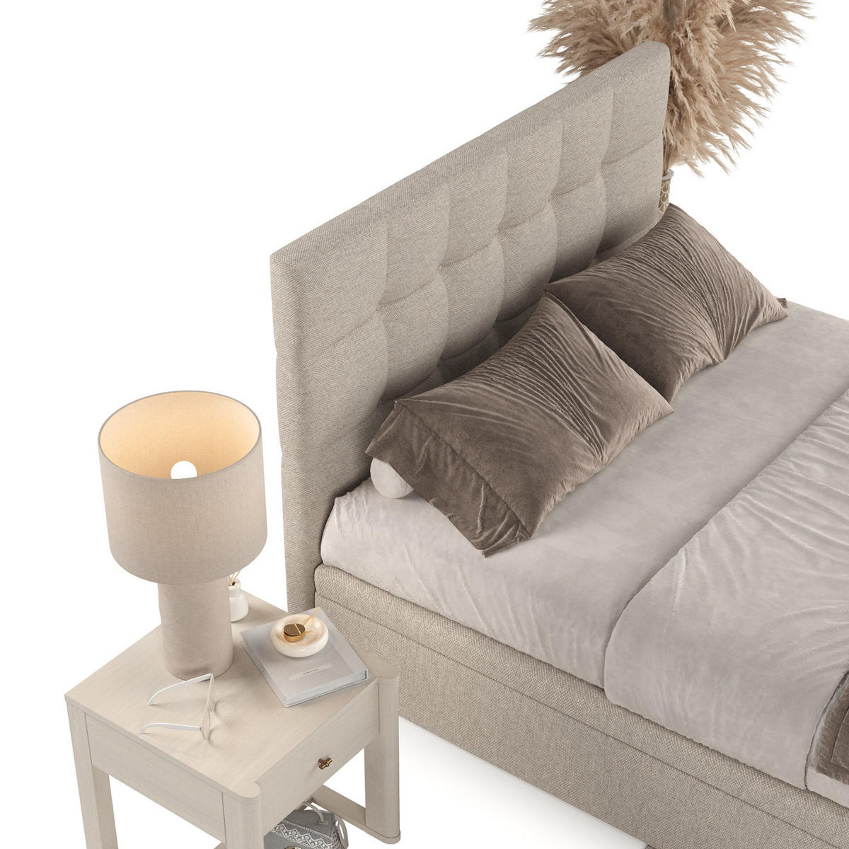 POLSTERBETT Guam mit Stauraum 120/200 cm Hellbeige im Megan Stoff - Beige/Schwarz, Holz/Holzwerkstoff (120/200cm) - AltaBeds