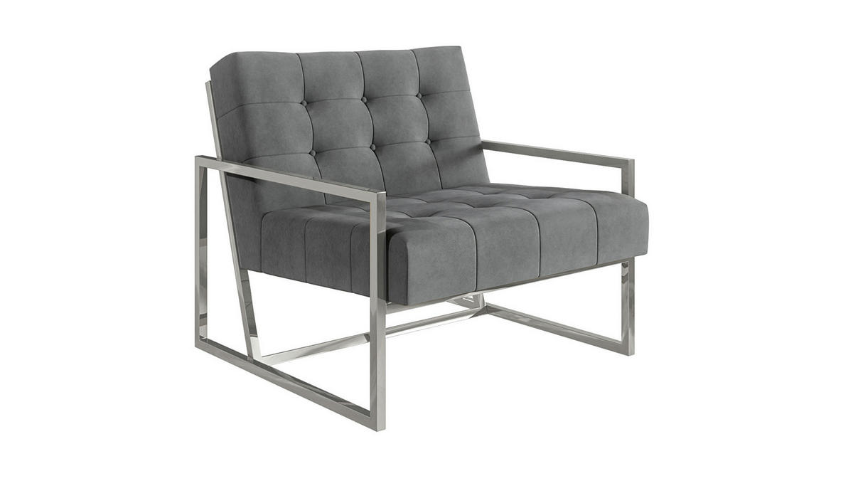LOUNGESESSEL Duban Grau Samtstoff - Silberfarben/Grau, Holz/Textil (84/81/89cm) - S-Style Möbel