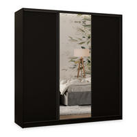 SCHWEBETÜRENSCHRANK TARI 200/205/58 cm 3-türig mit Spiegel und 4 Schubladen Schwarz - Schwarz, Holzwerkstoff (200/205/58cm) - MASSENO