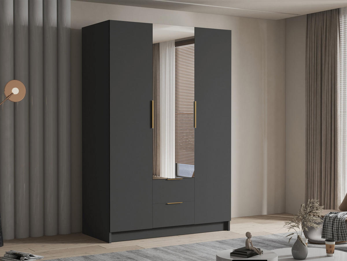 KLEIDERSCHRANK Calwi II - Goldfarben/Schwarz, Holzwerkstoff/Kunststoff (150/216/60cm) - MIRJAN24