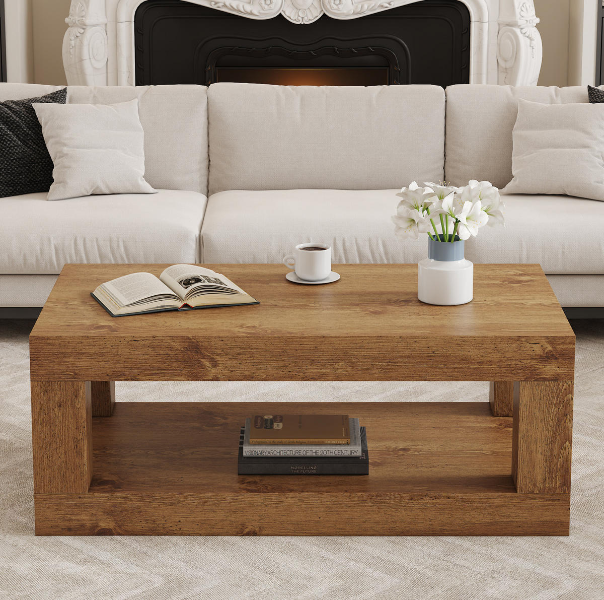 COUCHTISCH aus MDF in Naturfarben 93x53x46 cm mit 2 Ablageebenen - Naturfarben, Holzwerkstoff (93/53/46cm) - Modfu