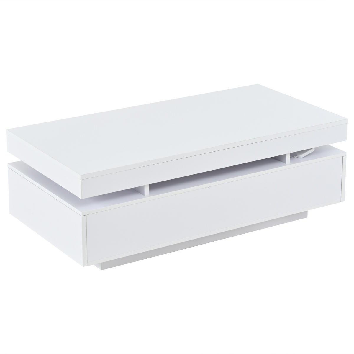 COUCHTISCH 100/50/35 cm weiß aus Spanplatte mit 2 Schubladen und LED-Beleuchtung - Weiß, Holzwerkstoff (100/50/35cm) - OKWISH