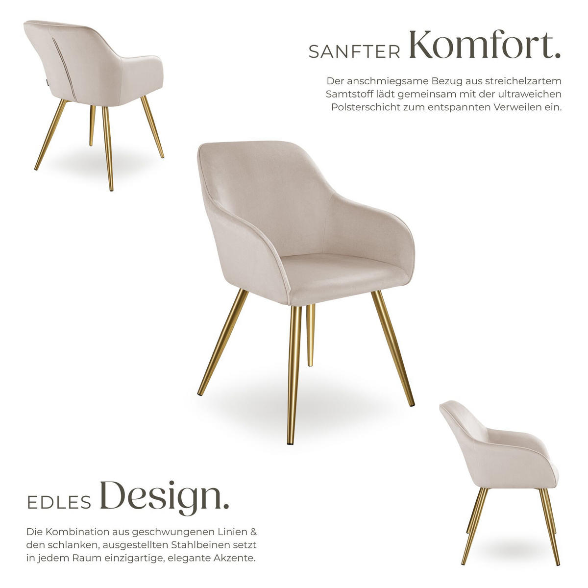 ESSZIMMERSTUHL Marilyn,58 x 62 x 82 cm,taupe/gold - Taupe/Goldfarben, Textil (58/82/62cm) - tectake