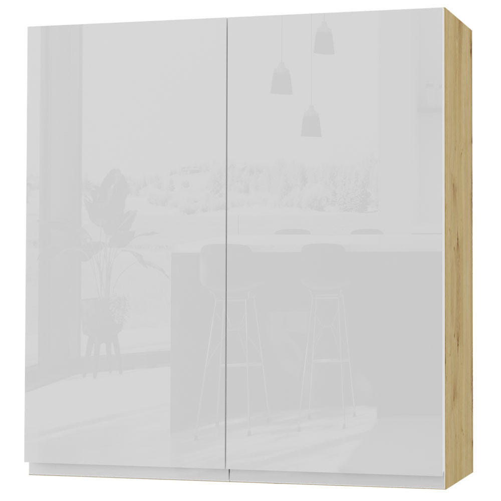 HÄNGESCHRANK Florence W4/90 Eiche Artisan / RAL 9003 signalweiß HG 90 / 32,5 / 96cm - Weiß Hochglanz/Eiche Artisan, Holz/Holzwerkstoff (90/96/32.5cm) - Feldmann-Wohnen
