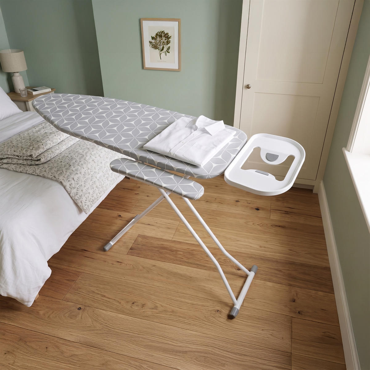 DOSKA na žehlenie Biela Sivá s rukávnikom výškovo nastaviteľná - viacfarebná, kov/textil (131/33cm) - Relaxdays