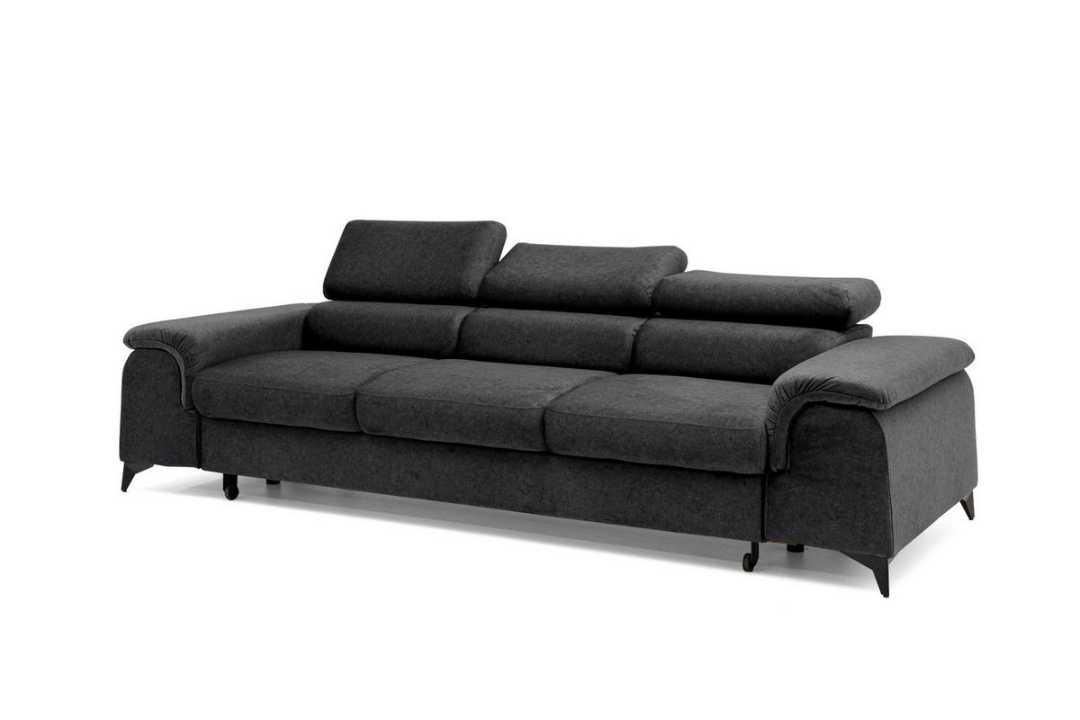 3-SITZER-SOFA PLAZA mit Schlaffunktion 127x195 Velours Dunkelgrau - Dunkelgrau/Schwarz, Holz/Textil (260/90/100cm) - Muffo
